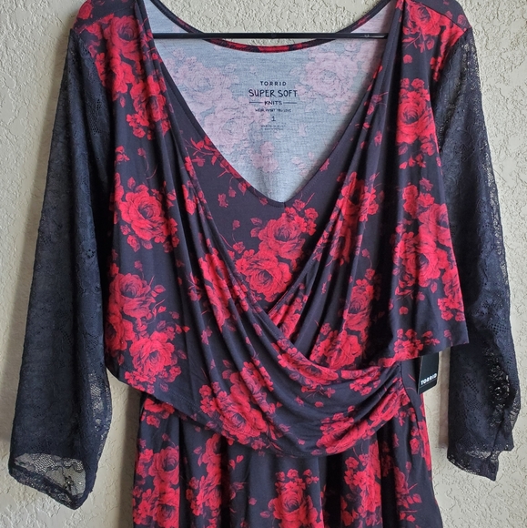 torrid Tops - Rose/black blouse, never worn